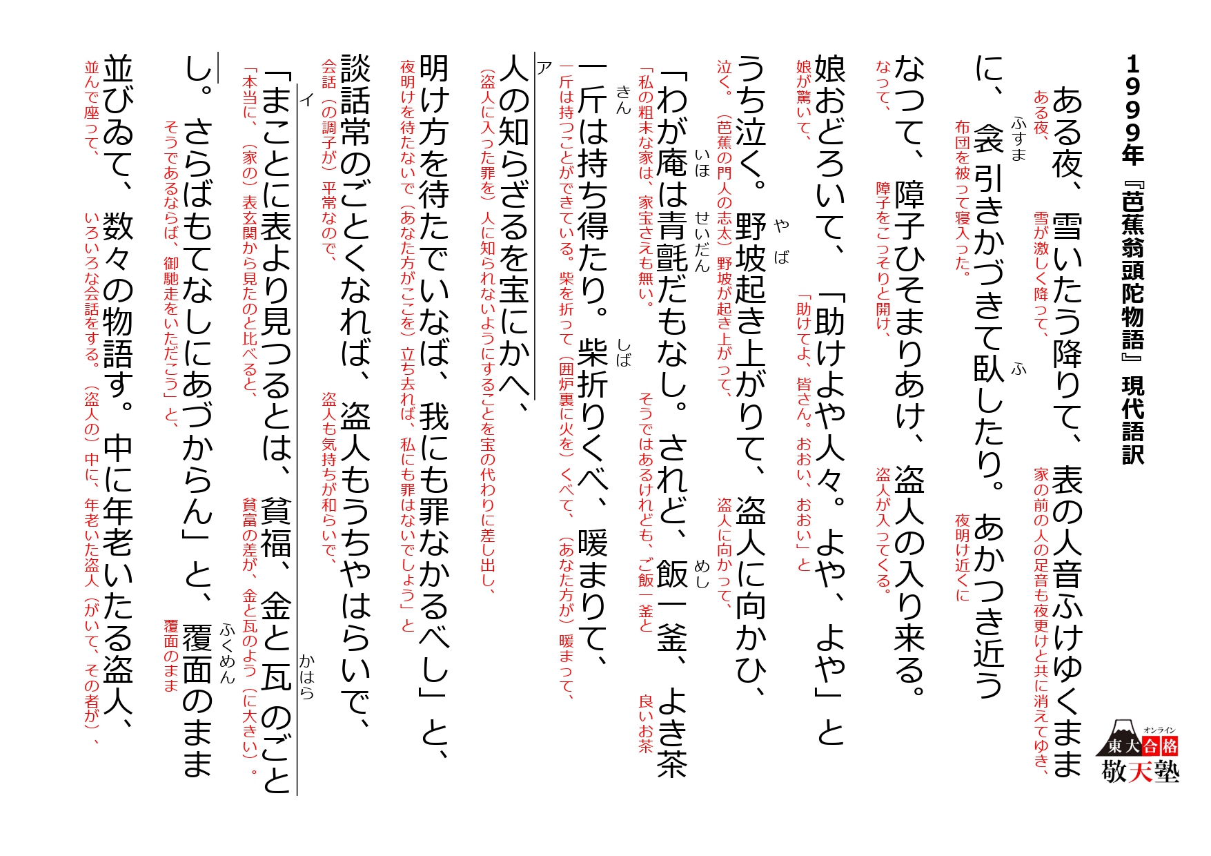 1999年 東大国語 文科第３問（古文）『芭蕉翁頭陀（ばせうをうづだ 