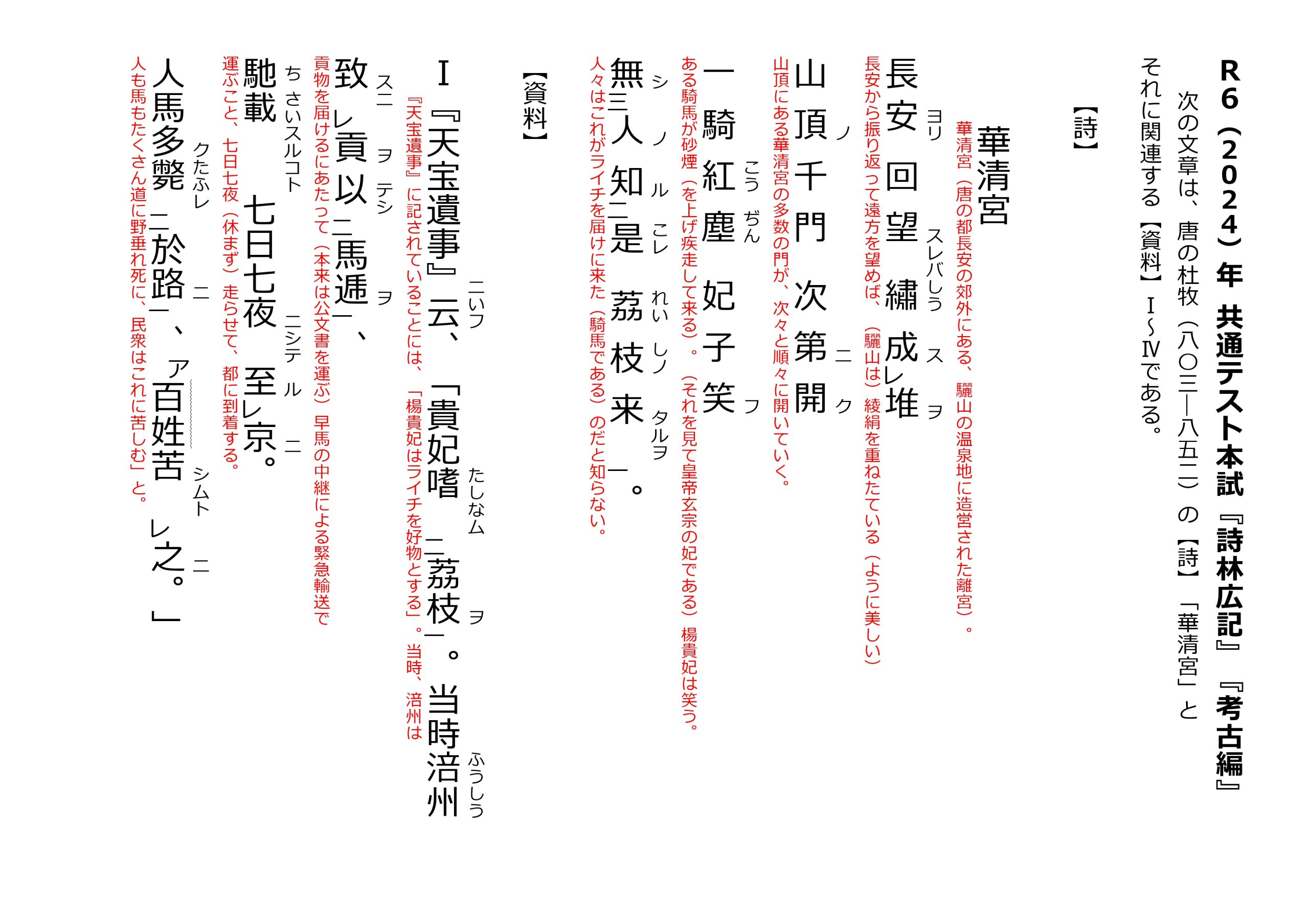 2024年（令和6年） 共通テスト本試 国語第４問 漢文『詩林広記