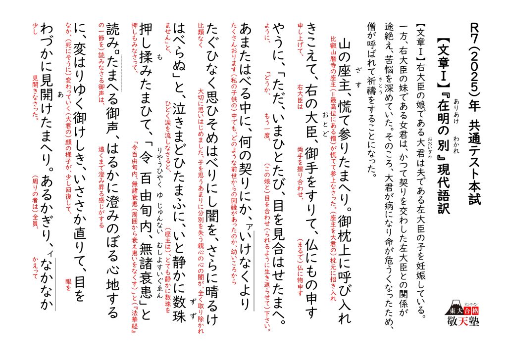 2025年（令和7年） 共通テスト本試 国語第4問 古文『在明の別